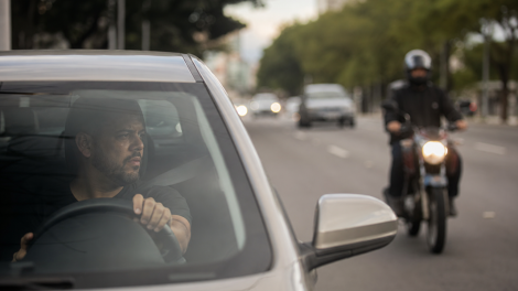 Trabalhador realiza serviço de transporte por aplicativo em via urbana brasileira